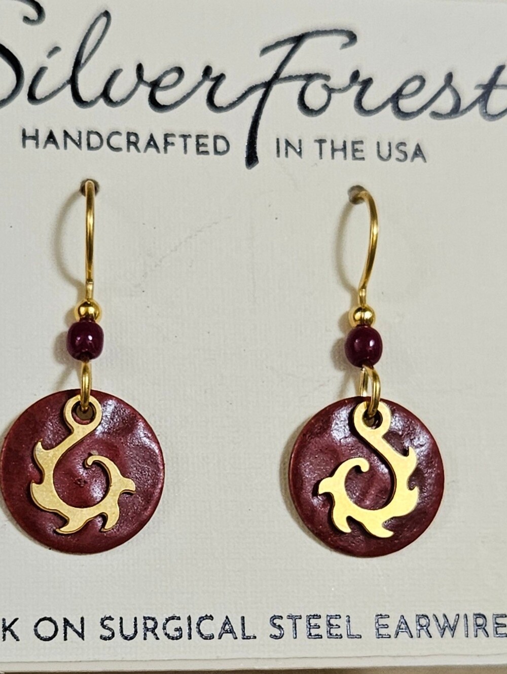 Silver Forest Spoke Look Gold Plated Swirl on Red Round Earring